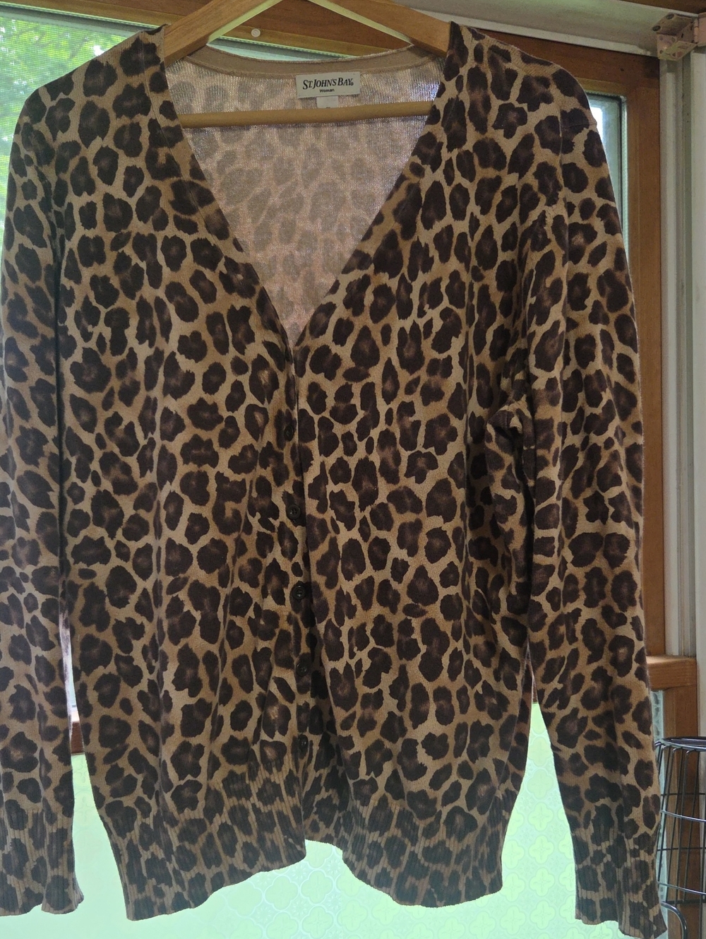 St. John's Bay Leopard Print Cardigan - Brown/Black X L